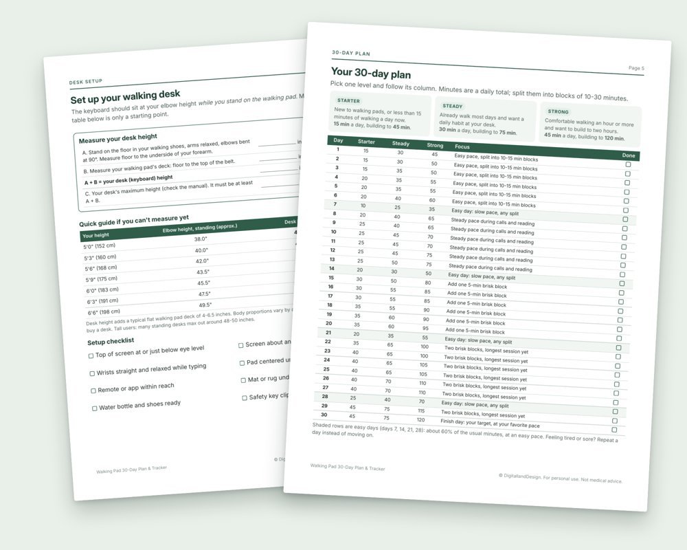 Walking pad 30-day plan printable pages